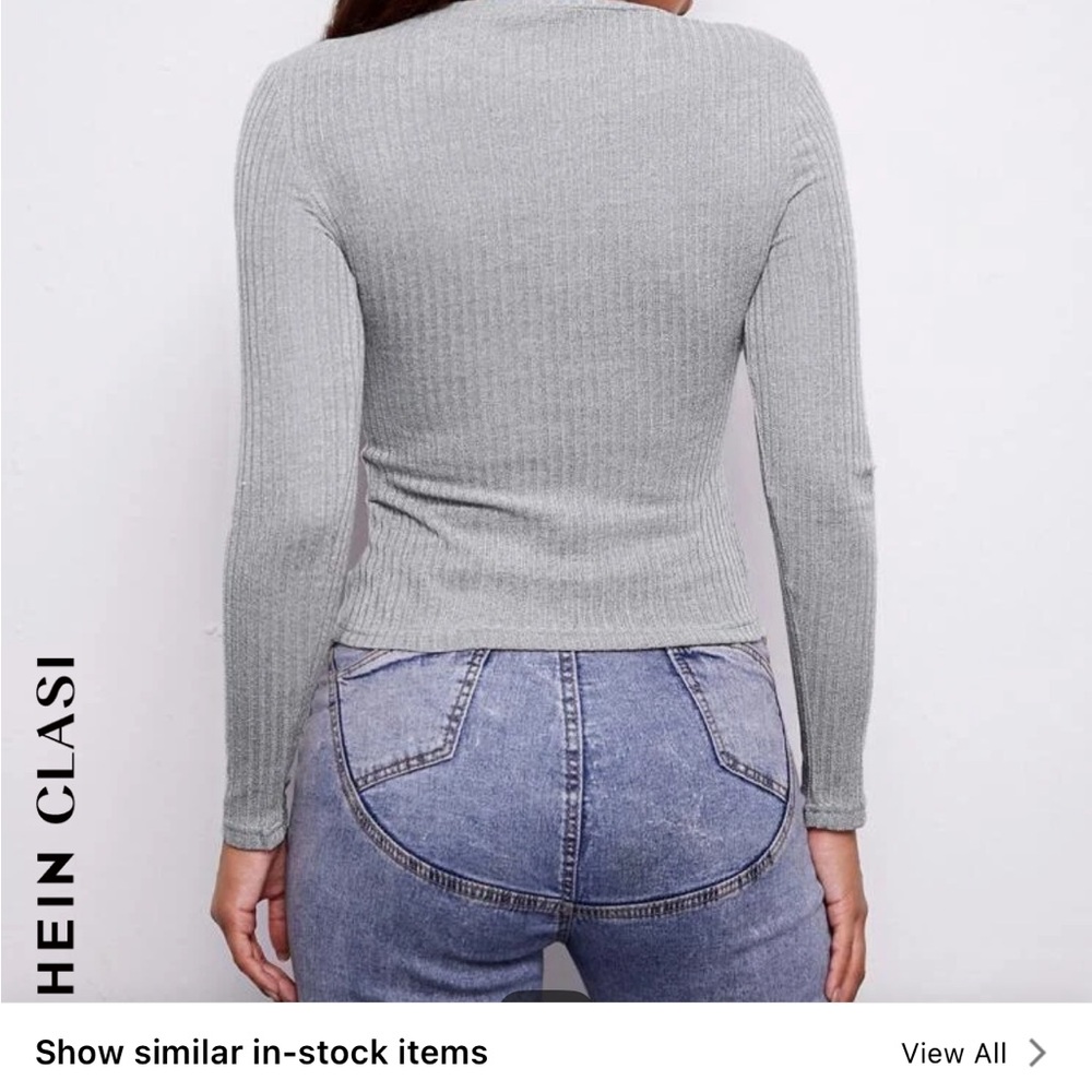 Gray Ribbed Long Sleeve Top - Picture 3 of 7